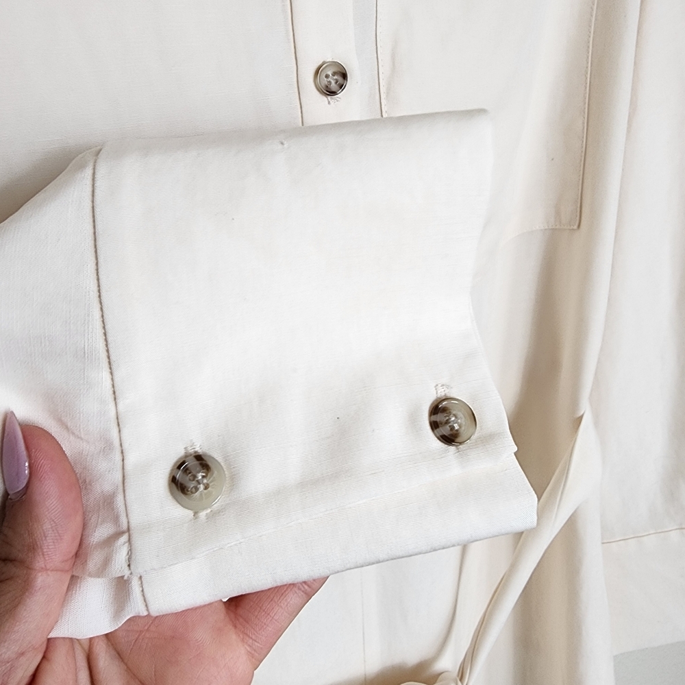 Lattelier Straight Belted Long-Sleeve Jumpsuit In Natural White Womans Small - Picture 7 of 16